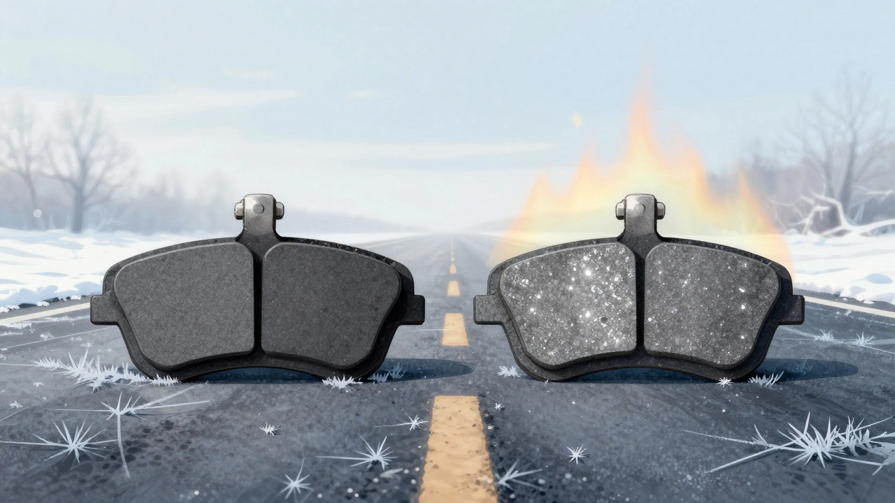 Сравнение керамических и полуметаллических тормозных колодок на льду.