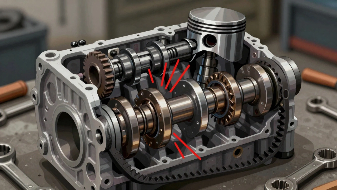 Схема столкновения поршня и клапана при обрыве ремня ГРМ