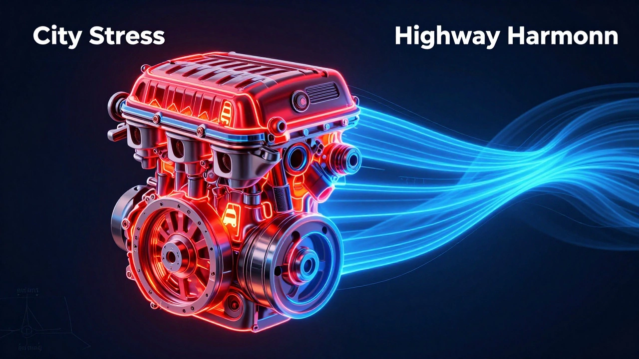 Концептуальная схема износа двигателя в городском и трассовом режимах