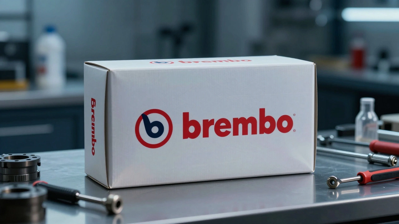 Упаковка Raybestos затмевается логотипом Brembo на верстаке