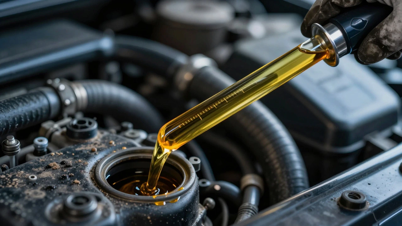 Mechanic checking clean golden oil on a dipstick